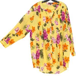 Roamans Top Floral Coastal Grandma Boho Cottage Retro Classic Resort Yellow 28W